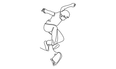 continuous line art of skateboarder riding skate vector illustration