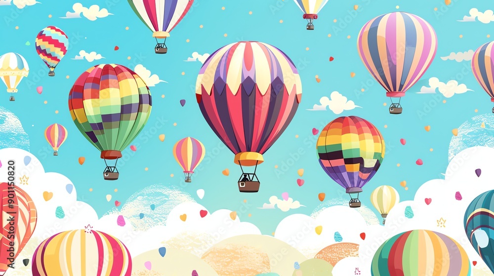 Canvas Prints A cartoon illustration of a sky full of hot air balloons.