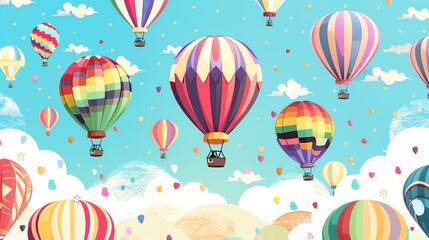 A cartoon illustration of a sky full of hot air balloons.