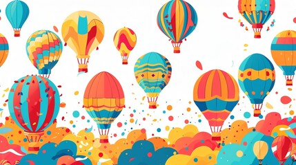 Obraz premium A colorful illustration of hot air balloons floating in the sky.