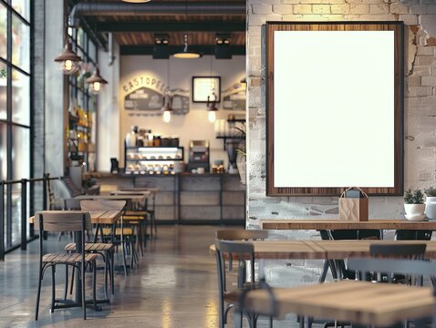 Blank shop frame signage, Blank restaurant shop sign or menu board with blank front realistic on a mockup template - ai