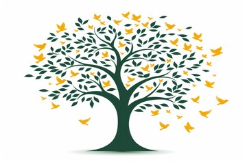 Tree with Birds Flying Away