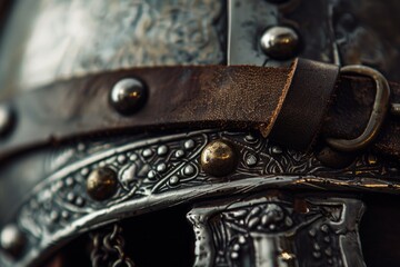 Viking helmet with detailed metalwork and leather straps