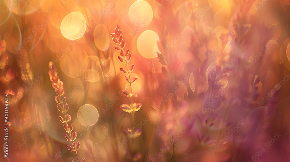 Poster soft warm bokeh patterns in organic ethereal shapes with dreamy blurred background