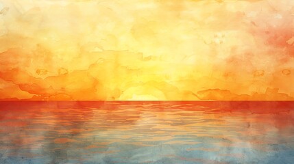 A watercolor painting of a sunset over the ocean.