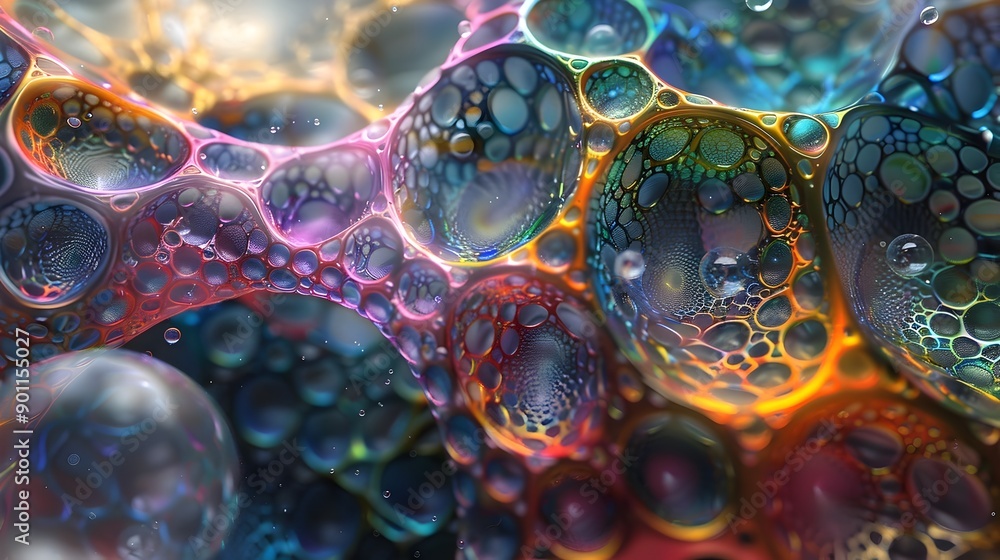 Poster Mesmerizing Iridescent Bubble Formations Create a Whimsical and Enchanting Artscape