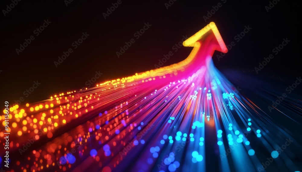 Poster vibrant colorful arrow shining brightly against a dark background in dynamic motion