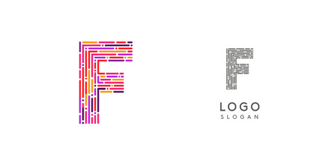 Colorful abstract letter F logo design with futuristic circuit pattern. Ideal for tech companies, digital media, software, apps, networking, branding. Vector illustration.