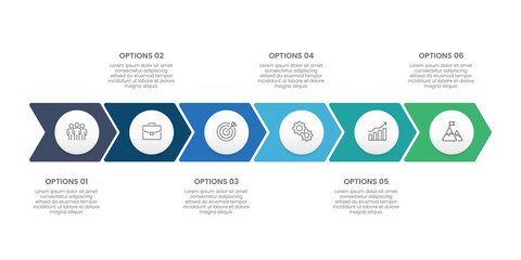 Business Infographic Presentation. 6 steps to company success. Marketing, Timeline and Milestone. Vector illustration.