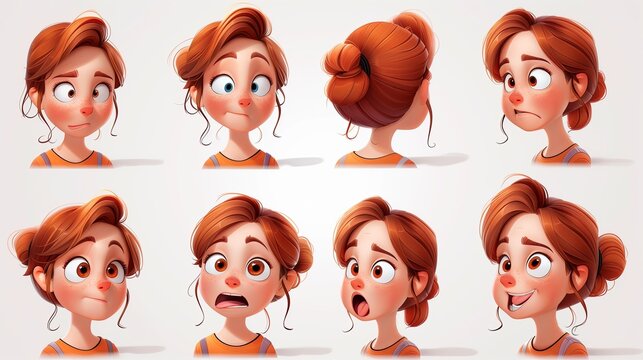 Cute Girl Emoji Sheet with Different Emotions and Dynamic Poses
