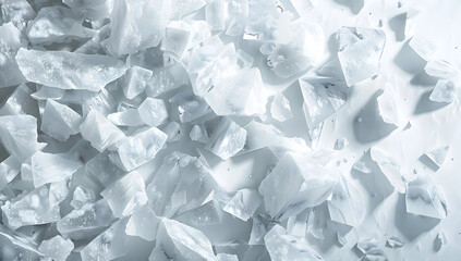 Close-up of white mineral crystals with sharp edges and facets creating a textured and detailed background.