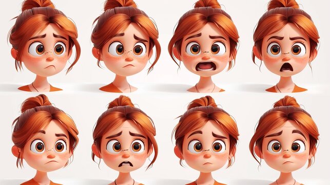 Cute Girl Emoji Sheet with Different Emotions and Dynamic Poses