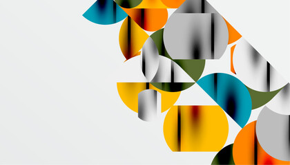 Color beautiful circles, semi circles, squares and round triangles. Geometric mosaic style pattern abstract background for wallpaper, banner, backdrop, card, book Illustration, landing page