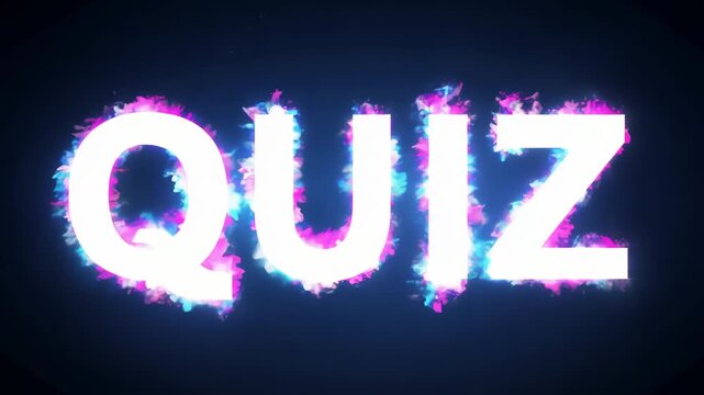 Quiz glowing text animation with electric sparks, game show intro