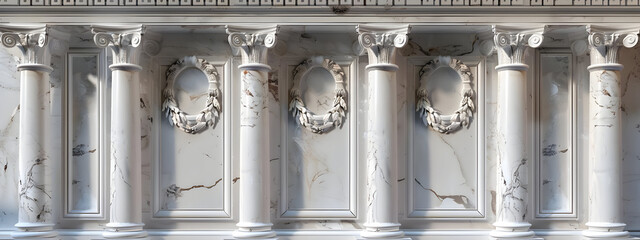 Elegant marble columns and ornate decorations in a classical architectural style, showcasing exquisite craftsmanship and historical design.