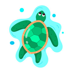 A cartoon style sticker of tortoise in water

