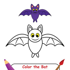 Color the Bat drawing illustration. coloring book for kids. Bat coloring page. vector illustration
