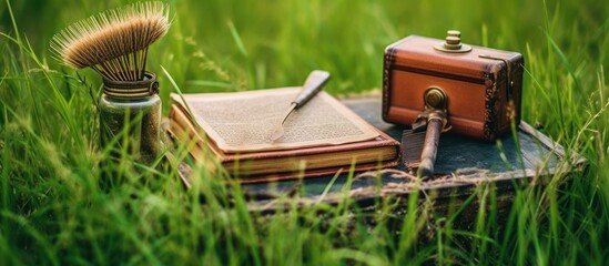 Vintage Objects Resting in Lush Green Grass