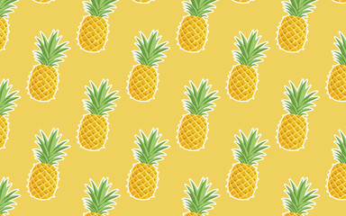 Vector Illustration Seamless Tropical Fruit, Pineapple with Blank Background