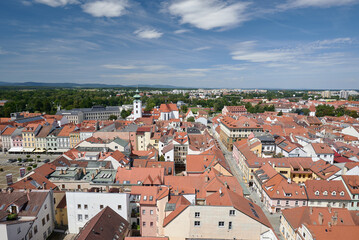 Aerial landscape view of Ceske Budejovice, city in South Bohemia region of Czech Republic