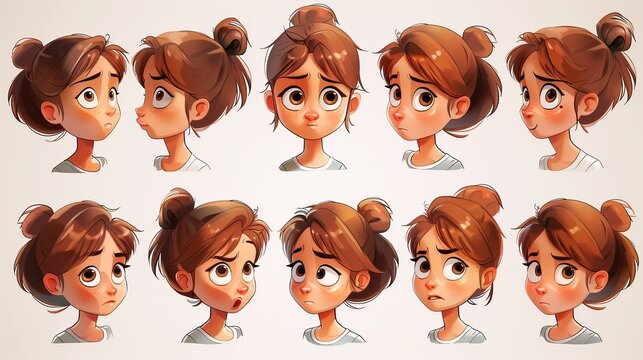 Cute Girl Emoji Sheet with Different Emotions and Dynamic Poses
