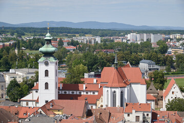 Fototapeta premium Aerial landscape view of Ceske Budejovice, city in South Bohemia region of Czech Republic