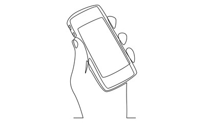 continuous line art of hand with mobile phone