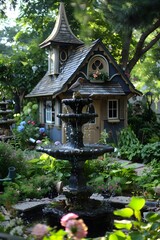Fototapeta premium a water fountain for a small home garden, alice in wonderland theme