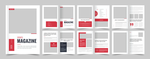 Sports Magazine Layout With Red Accents