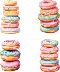 Stack Of Donuts Watercolor Vector Illustration.