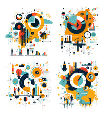 Business analytics concept cartoon vector illustrations. Data visualization charts graphs technology people innovation infographic statistics digital information metrics isolated on white background