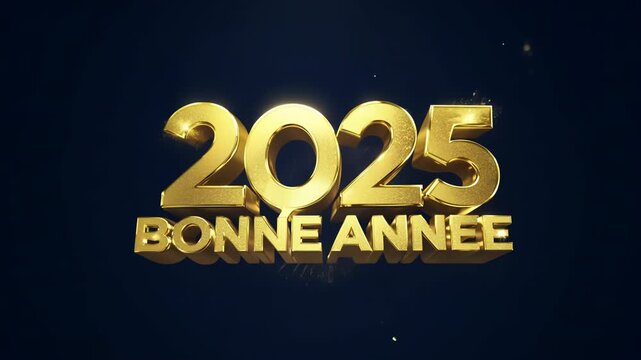 Golden 3D '2025 Bonne Ann&eacute;e' Text Animation with Reflective Effects