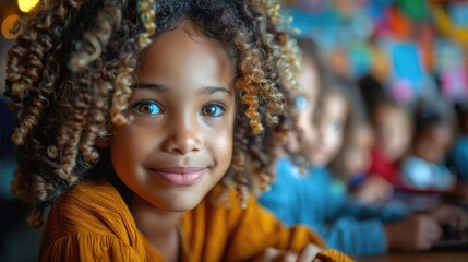 Smiling Child Engaged in Interactive Learning Activity