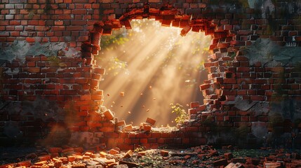 A brick wall with a hole in it