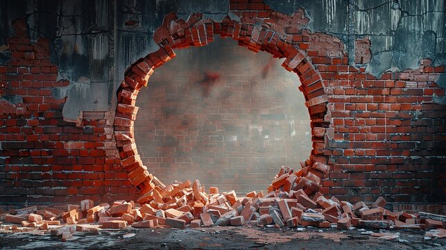 A brick wall with a hole in it