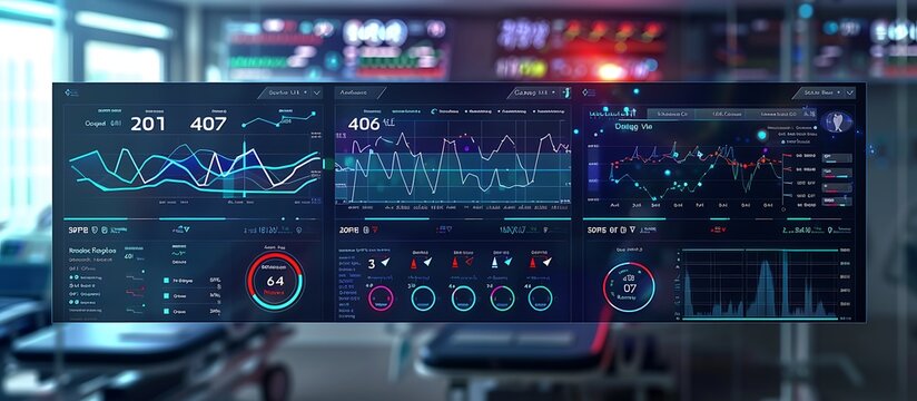 A detailed view of a digital patient safety dashboard in a hospital control room, monitoring health metrics and safety alerts.