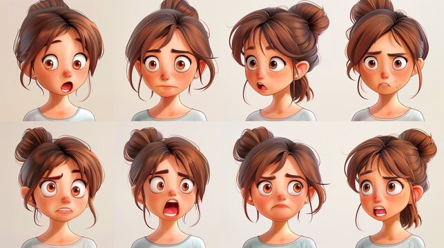 Cute Girl Emoji Sheet with Different Emotions and Dynamic Poses