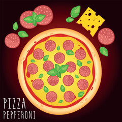 Pizza vector image. Fast food concept. Food for cafe and restaurant. Element for your website design, banners and advertising. Dough, cheese, sauce