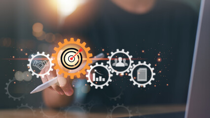 Businessman showing business growth and success graph ,concept of progress in development,...