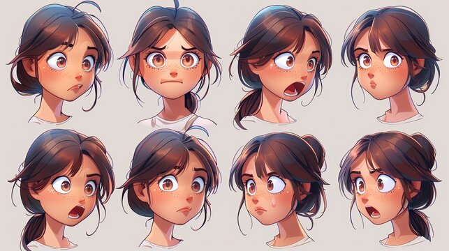 Cute Girl Emoji Sheet with Different Emotions and Dynamic Poses - Powered by Adobe