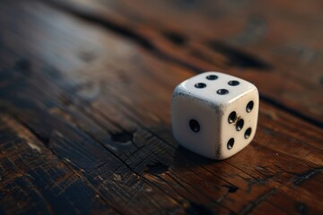 Vintage wooden table with a single white dice