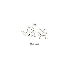 Marimastat flat skeletal molecular structure Antineoplastic drug used in cancer treatment. Vector illustration scientific diagram.