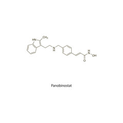 Panobinostat flat skeletal molecular structure Antineoplastic drug used in cancer treatment. Vector illustration scientific diagram.