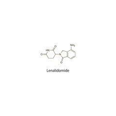 Fototapeta premium Lenalidomide flat skeletal molecular structure Antineoplastic drug used in cancer treatment. Vector illustration scientific diagram.