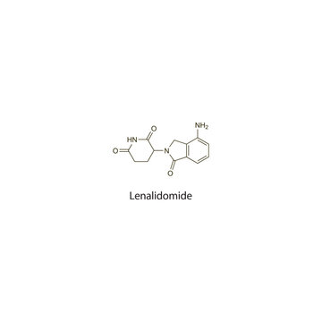 Lenalidomide flat skeletal molecular structure Antineoplastic drug used in cancer treatment. Vector illustration scientific diagram.