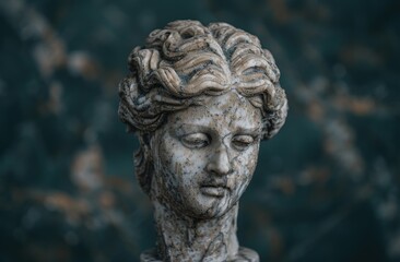 Weathered stone statue of a classical figure