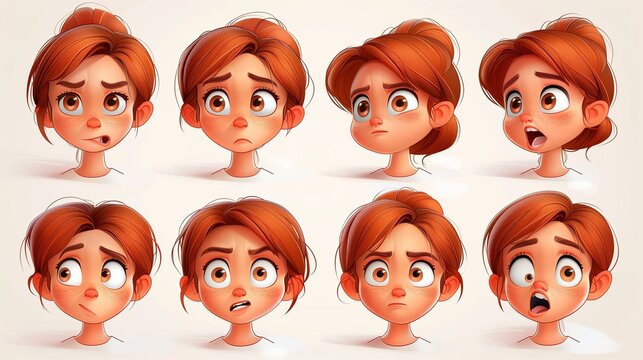 Cute Girl Emoji Sheet with Different Emotions and Dynamic Poses