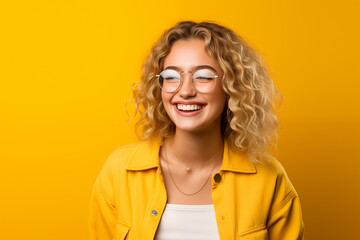 Obraz premium Young pretty blonde girl over isolated colorful background with glasses