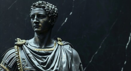 Obraz premium ancient roman emperor statue in dark lighting