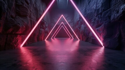 Fototapeta premium Futuristic neon tunnel in dark cave